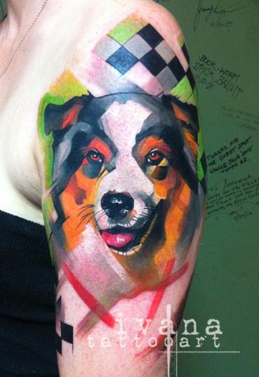 Tattoos - Dog Portrait with Funky background - 79709